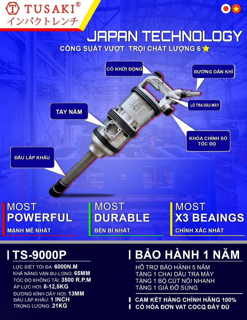 Súng siết Bulong TUSAKI TS-9000P đầu 1 INCH