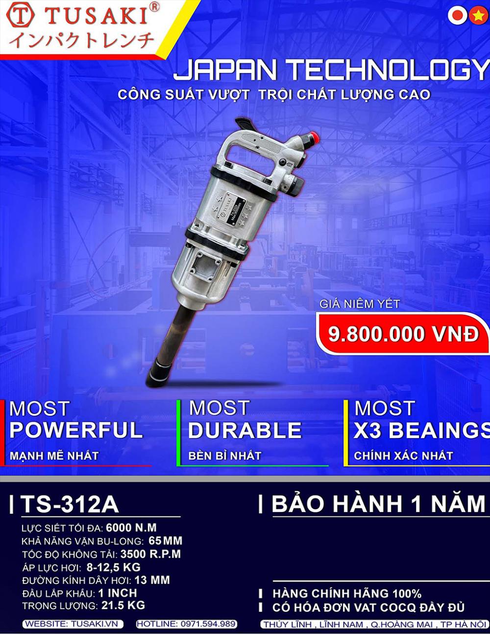 Súng siết Bulong TUSAKI TS-312a đầu 1 INCH