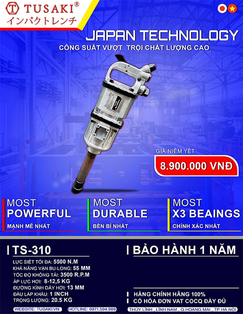 Súng siết bulong TUSAKI TS-310 đầu 1 inch