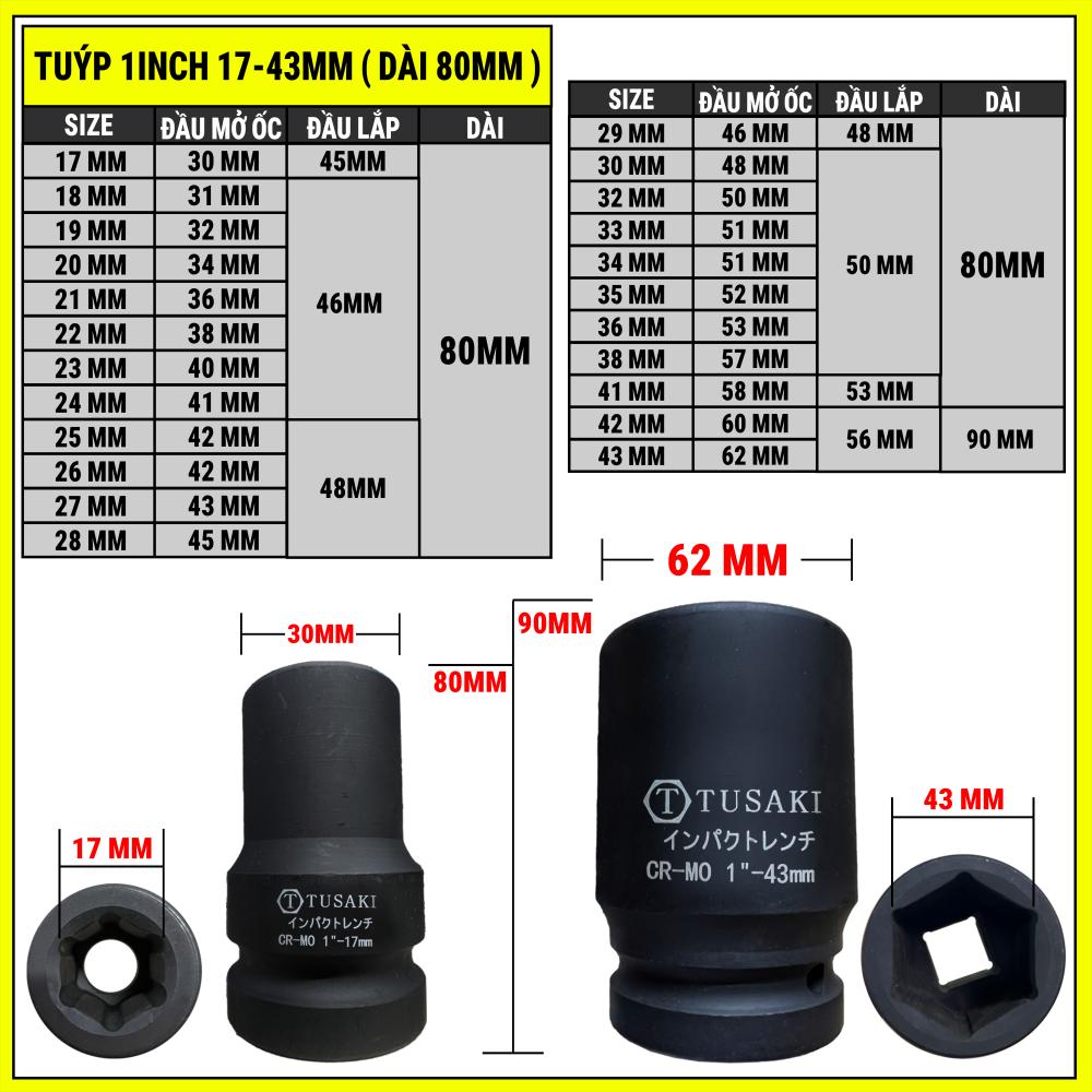 Tuýp 1inch 17-43mm ( lục giác ) 