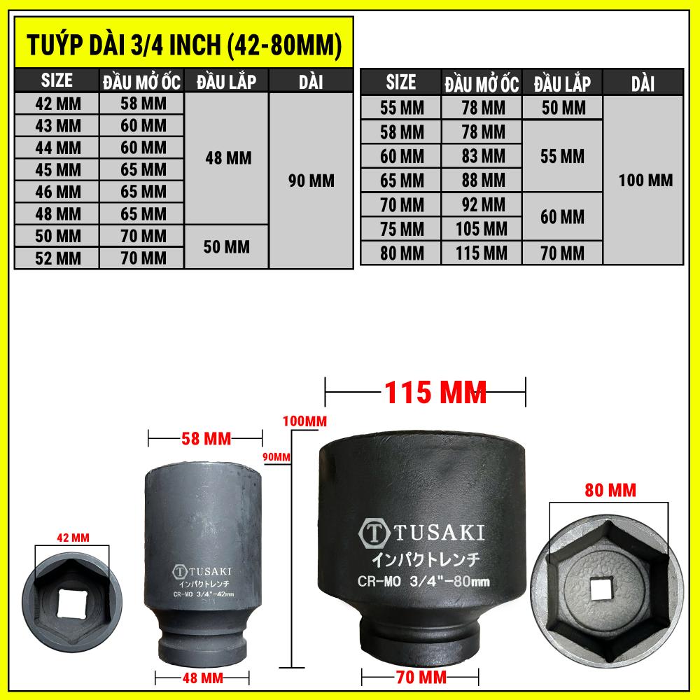 Tuýp 3/4 inch Khẩu Dài 42-80